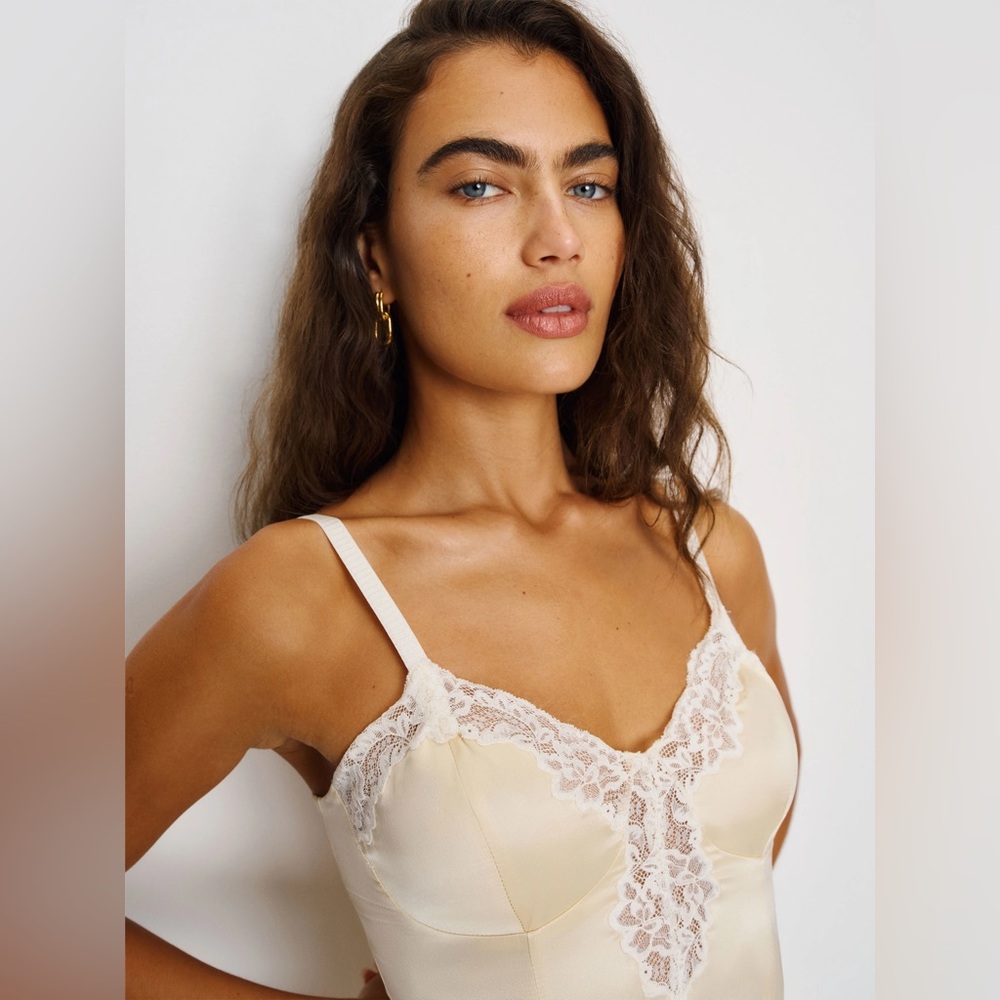 Reformation Arlette Silk Dress Ivory - Size 8 - Picture 4 of 4